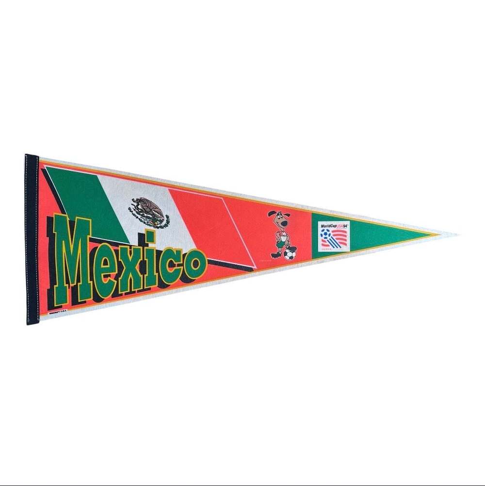 Vintage 1994 FIFA World Cup USA Mexico Felt Souvenir Pennant with Striker Mascot